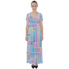 Color Blocks Abstract Background High Waist Short Sleeve Maxi Dress