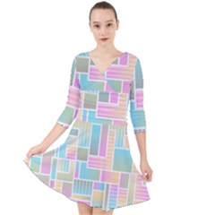 Color Blocks Abstract Background Quarter Sleeve Front Wrap Dress