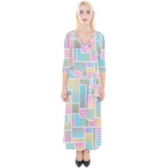 Color Blocks Abstract Background Quarter Sleeve Wrap Maxi Dress