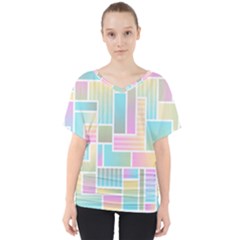 Color Blocks Abstract Background V-neck Dolman Drape Top