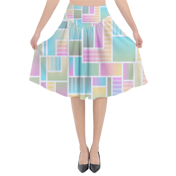 Color Blocks Abstract Background Flared Midi Skirt