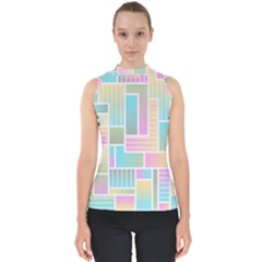 Color Blocks Abstract Background Mock Neck Shell Top