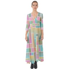 Color Blocks Abstract Background Button Up Boho Maxi Dress