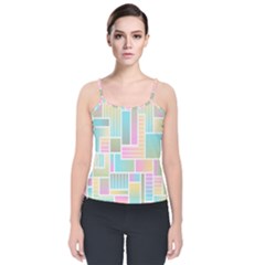 Color Blocks Abstract Background Velvet Spaghetti Strap Top