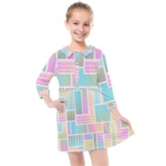 Color Blocks Abstract Background Kids  Quarter Sleeve Shirt Dress