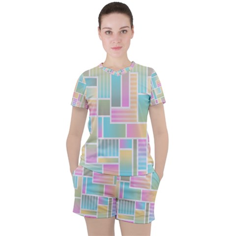 Color Blocks Abstract Background Women s Tee And Shorts Set by HermanTelo