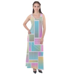 Color Blocks Abstract Background Sleeveless Velour Maxi Dress