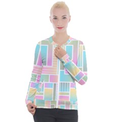 Color Blocks Abstract Background Casual Zip Up Jacket