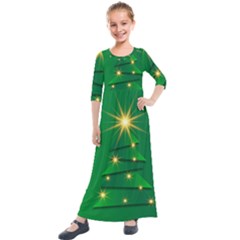 Christmas Tree Green Kids  Quarter Sleeve Maxi Dress by HermanTelo