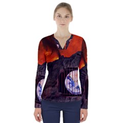 Earth Day V-neck Long Sleeve Top