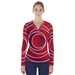 Circles Red V-neck Long Sleeve Top