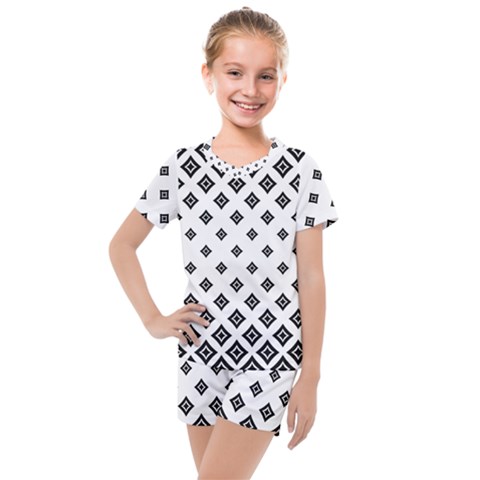 Concentric Plaid Kids  Mesh Tee And Shorts Set by HermanTelo