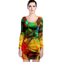 Color Abstract Polygon Long Sleeve Bodycon Dress