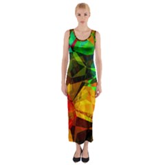 Color Abstract Polygon Fitted Maxi Dress by HermanTelo