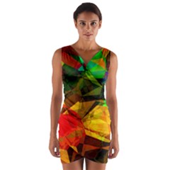 Color Abstract Polygon Wrap Front Bodycon Dress by HermanTelo