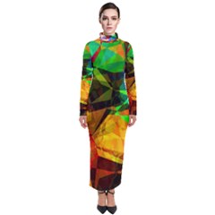 Color Abstract Polygon Turtleneck Maxi Dress