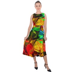 Color Abstract Polygon Midi Tie-back Chiffon Dress by HermanTelo