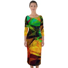 Color Abstract Polygon Quarter Sleeve Midi Bodycon Dress by HermanTelo