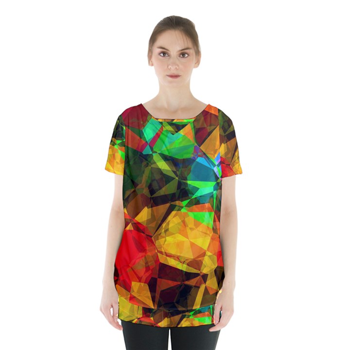 Color Abstract Polygon Skirt Hem Sports Top