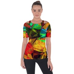 Color Abstract Polygon Shoulder Cut Out Short Sleeve Top