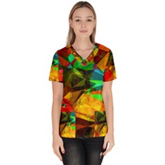 Color Abstract Polygon Women s V-neck Scrub Top