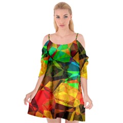 Color Abstract Polygon Cutout Spaghetti Strap Chiffon Dress