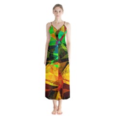 Color Abstract Polygon Button Up Chiffon Maxi Dress by HermanTelo