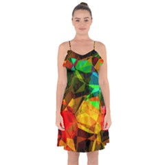 Color Abstract Polygon Ruffle Detail Chiffon Dress by HermanTelo