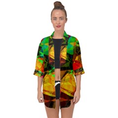 Color Abstract Polygon Open Front Chiffon Kimono by HermanTelo