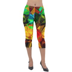 Color Abstract Polygon Lightweight Velour Capri Leggings 