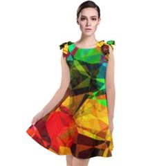 Color Abstract Polygon Tie Up Tunic Dress