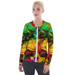 Color Abstract Polygon Velour Zip Up Jacket by HermanTelo