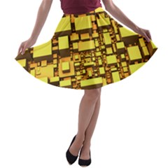 Cubes Grid Geometric 3d Square A-line Skater Skirt