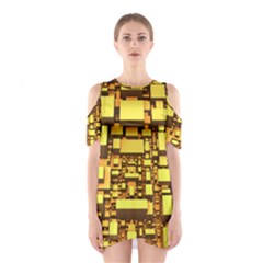 Cubes Grid Geometric 3d Square Shoulder Cutout One Piece Dress