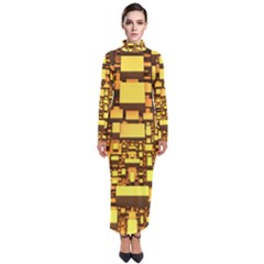 Cubes Grid Geometric 3d Square Turtleneck Maxi Dress