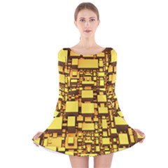 Cubes Grid Geometric 3d Square Long Sleeve Velvet Skater Dress