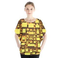 Cubes Grid Geometric 3d Square Batwing Chiffon Blouse