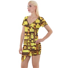 Cubes Grid Geometric 3d Square Short Sleeve Asymmetric Mini Dress by HermanTelo