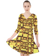 Cubes Grid Geometric 3d Square Quarter Sleeve Front Wrap Dress