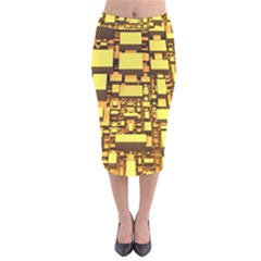 Cubes Grid Geometric 3d Square Velvet Midi Pencil Skirt