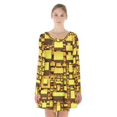 Cubes Grid Geometric 3d Square Long Sleeve Velvet V-neck Dress by HermanTelo