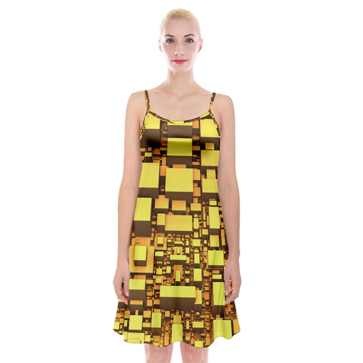 Cubes Grid Geometric 3d Square Spaghetti Strap Velvet Dress