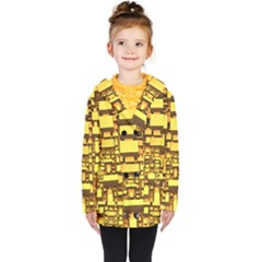 Cubes Grid Geometric 3d Square Kids  Double Breasted Button Coat