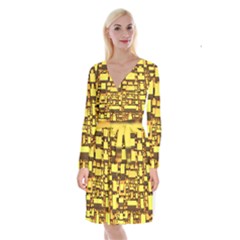 Cubes Grid Geometric 3d Square Long Sleeve Velvet Front Wrap Dress