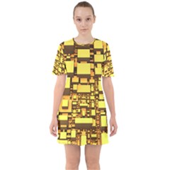 Cubes Grid Geometric 3d Square Sixties Short Sleeve Mini Dress by HermanTelo