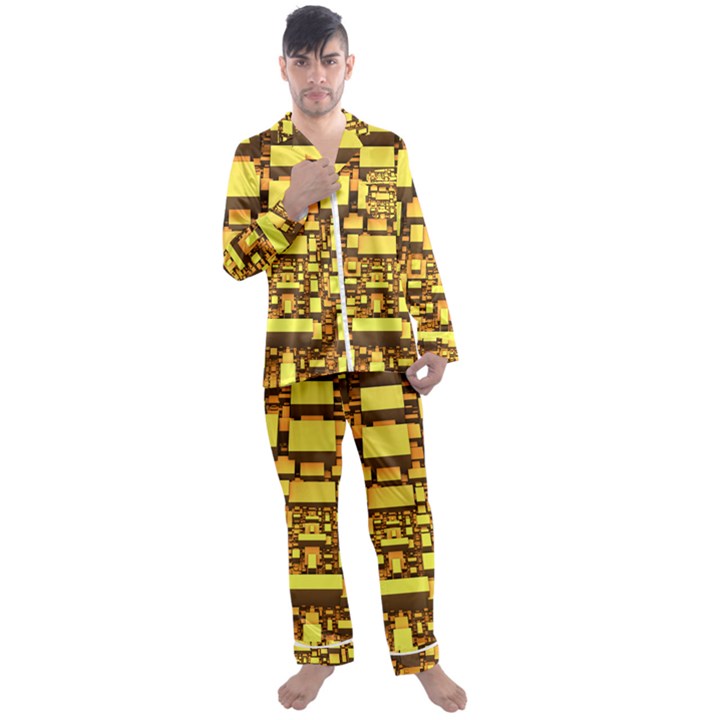 Cubes Grid Geometric 3d Square Men s Satin Pajamas Long Pants Set