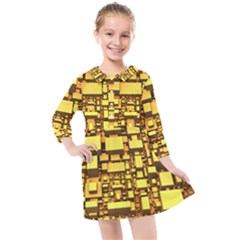 Cubes Grid Geometric 3d Square Kids  Quarter Sleeve Shirt Dress