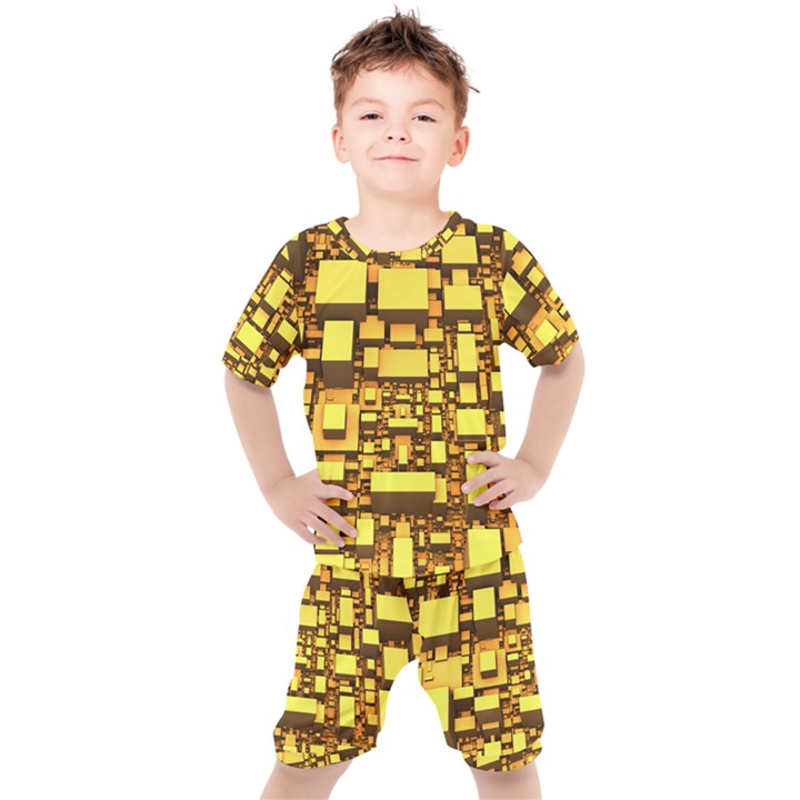 Cubes Grid Geometric 3d Square Kids  Tee and Shorts Set