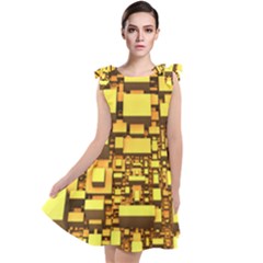 Cubes Grid Geometric 3d Square Tie Up Tunic Dress