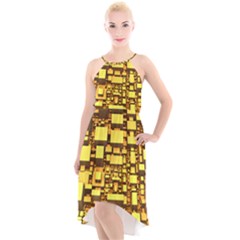 Cubes Grid Geometric 3d Square High-low Halter Chiffon Dress  by HermanTelo